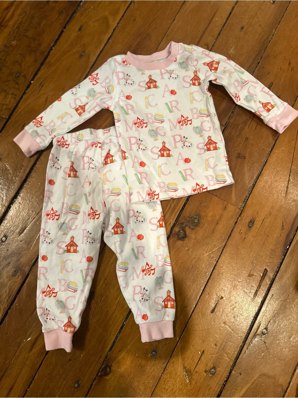 EUC james & lottie Pink Alphabet & School Cotton Pajama Set
